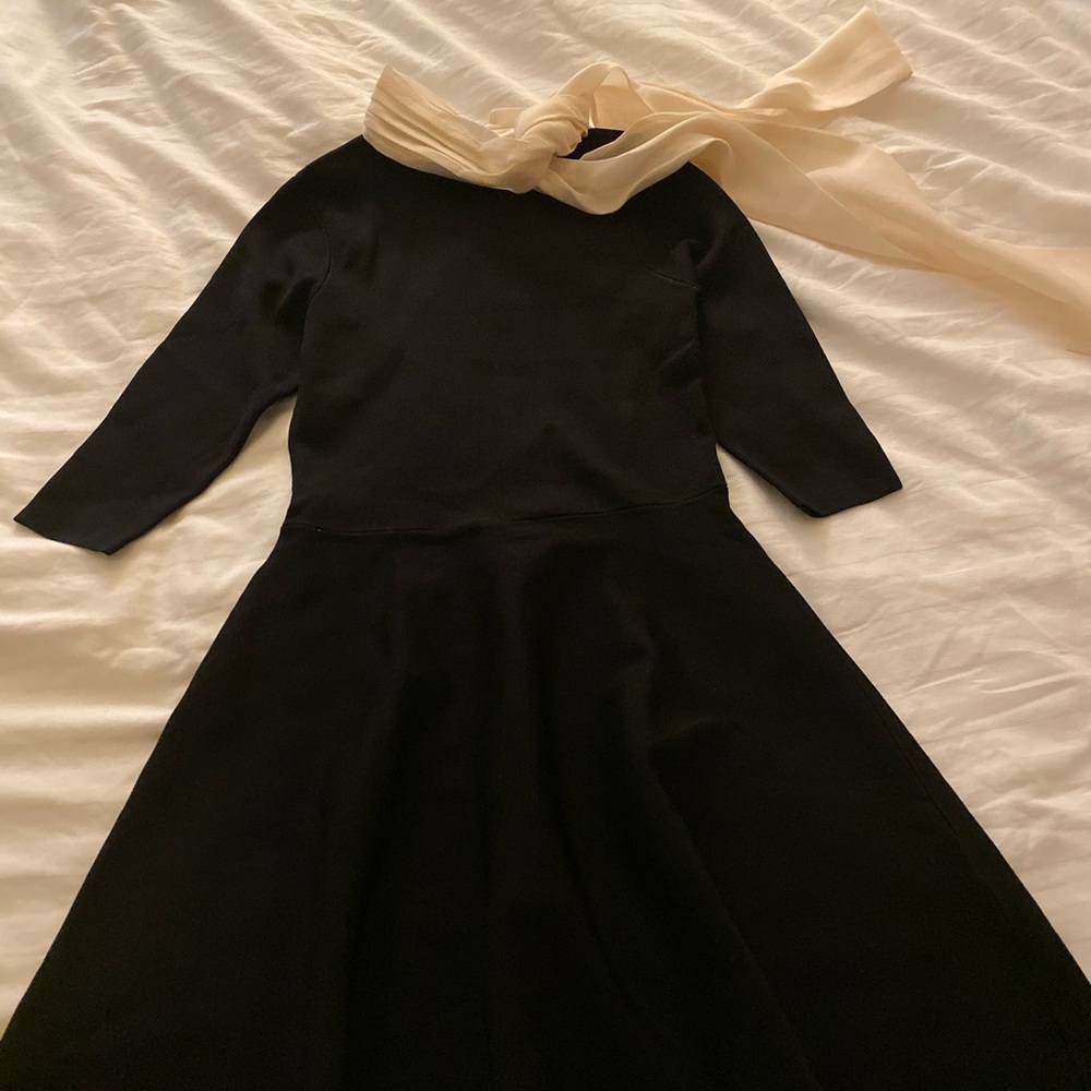 Zara black dress with cream neck scarf size S